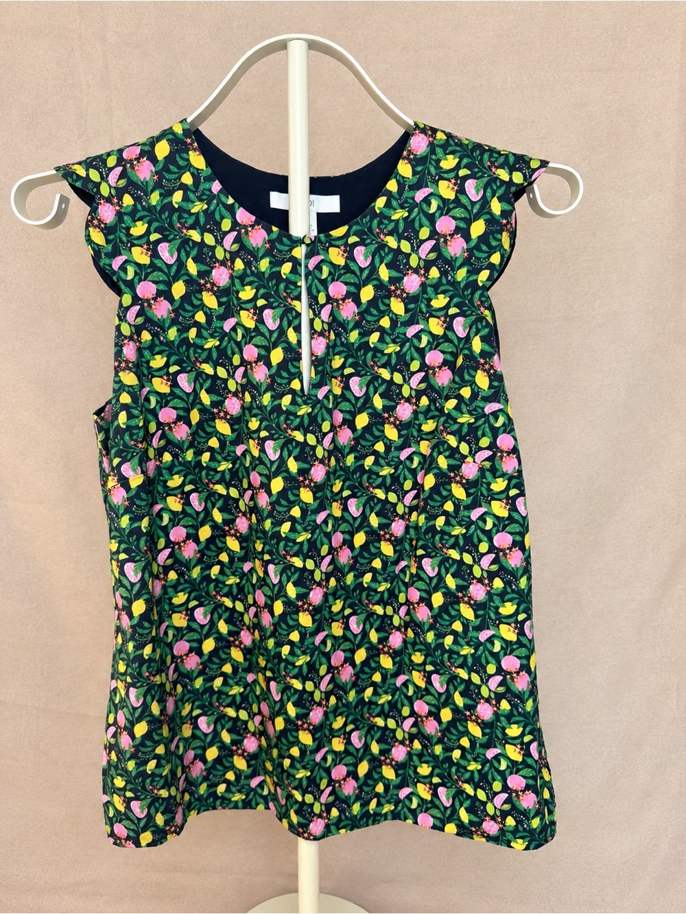 1901 Lemon Grapefruit Print Scalloped Trim Tank Top Blouse